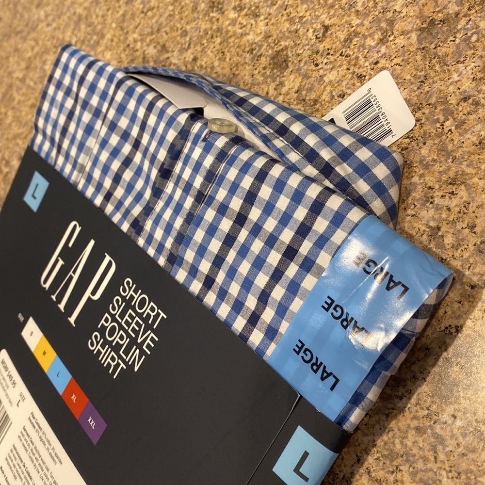 NWT Gap Short Sleeve Poplin Plaid Shirt Large Relaxed Fit Chest Pocket Cotton - Picture 9 of 11